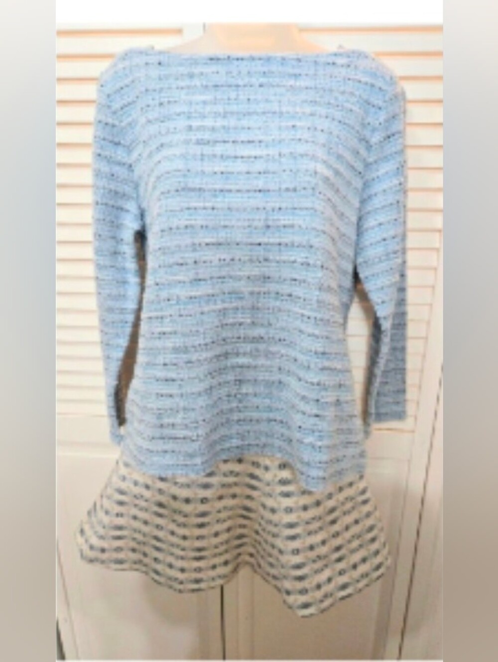 Woven Blue & White Patterned A Line Skirt - Picture 7 of 9